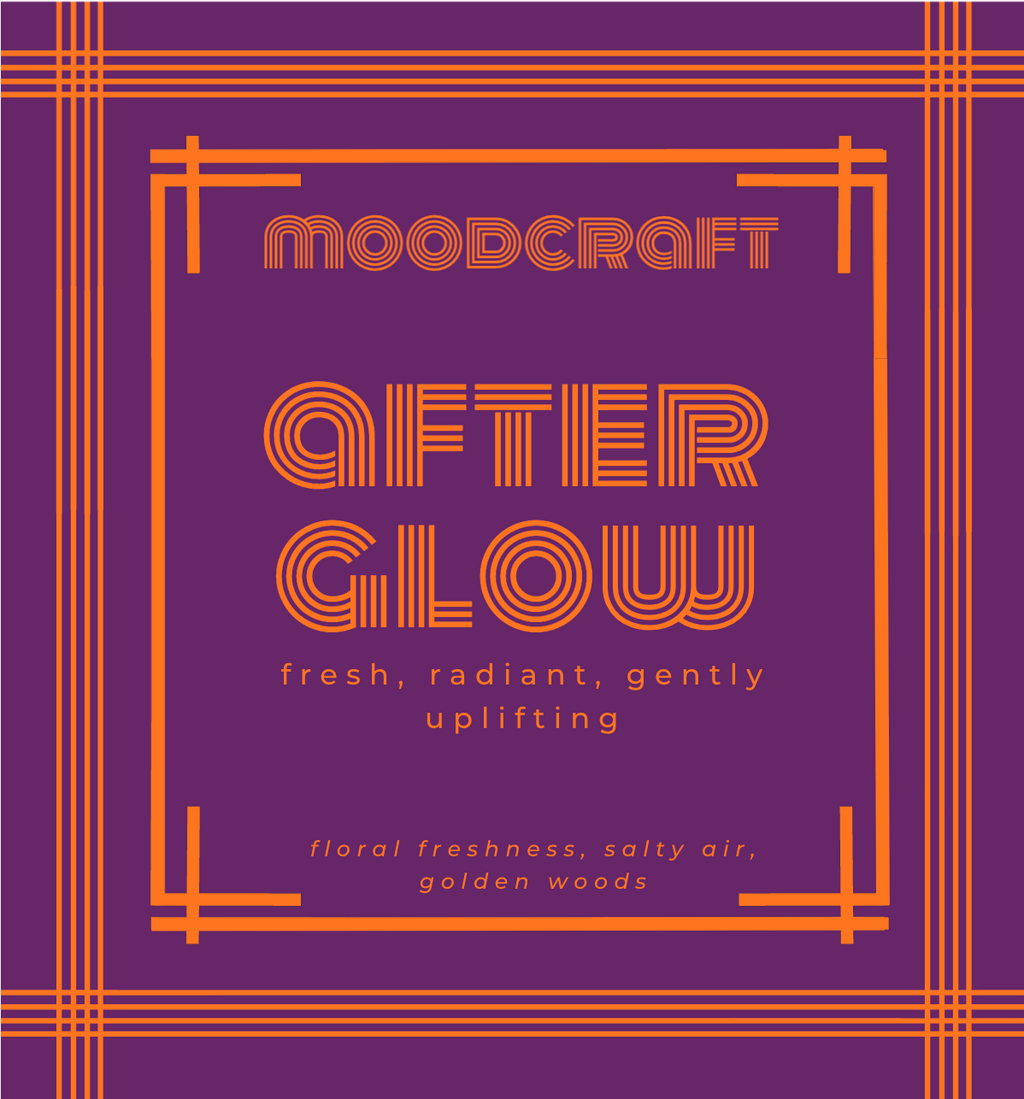 Moodcraft After Glow product packaging with purple and orange design.