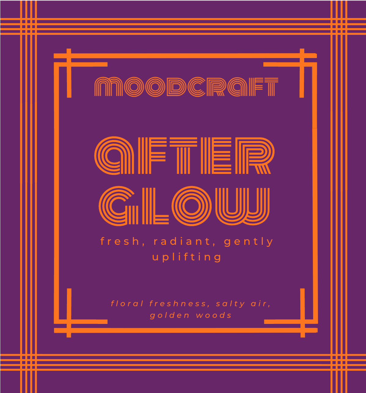 Moodcraft After Glow product packaging with purple and orange design.