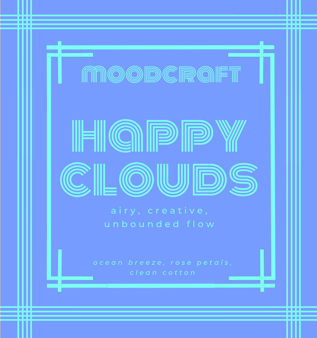 Moodcraft Happy Clouds product packaging with text on a blue background