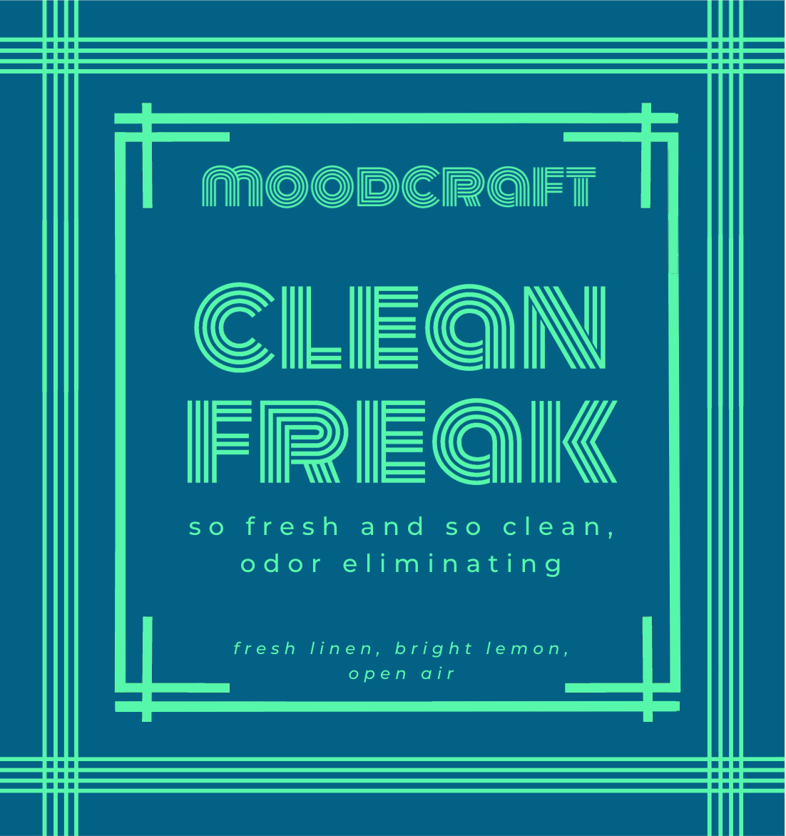Moodcraft Clean Freak product packaging with text on a blue background